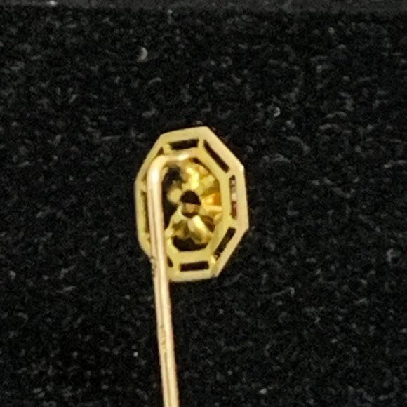 10K Yellow Gold Floral Stick Pin W/Pink Rhinestone - Picture 6 of 9